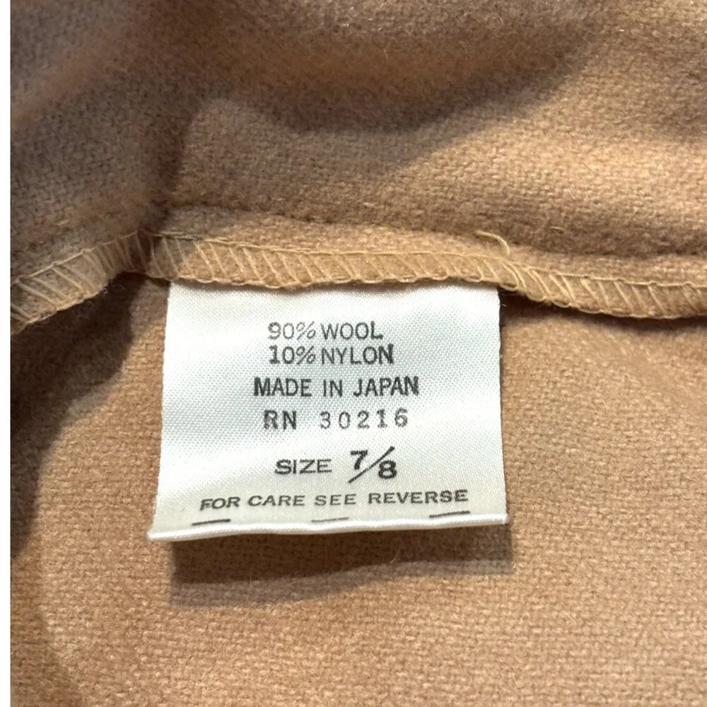 Vintage 70s Women's Size 7/8 tan Wool A-Line Pleat Front Midi Skirt with Pockets